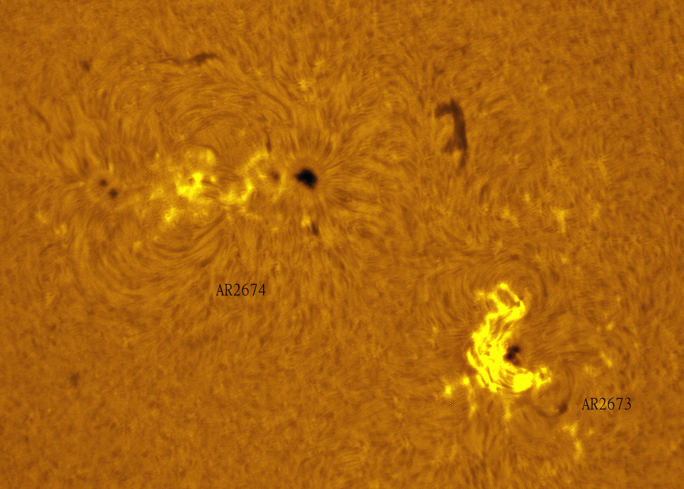 Active Regions 2673 and 2674 in h-alpha 09/04/2017