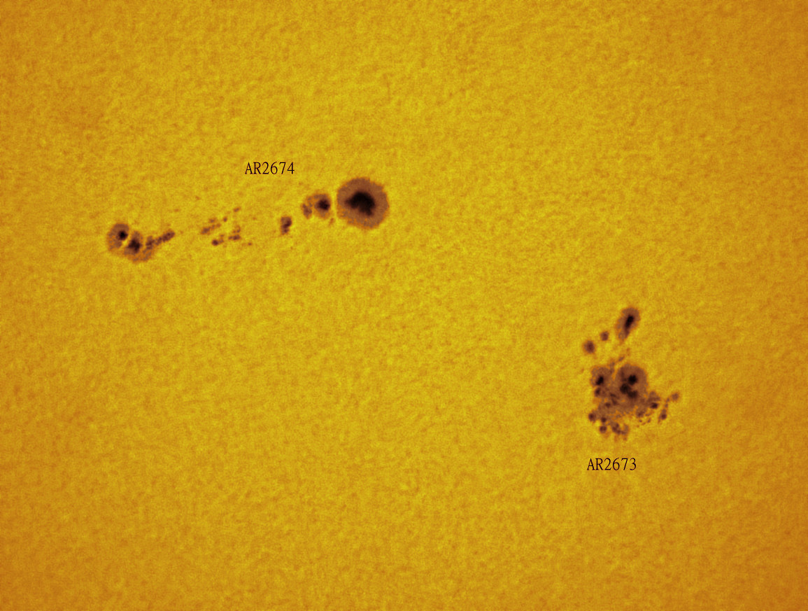 Active Regions 2673 and 2674 in white light 09/04/2017
