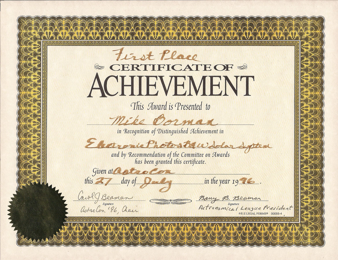 Astrophotography Award From The 1996 Astrocon Convention