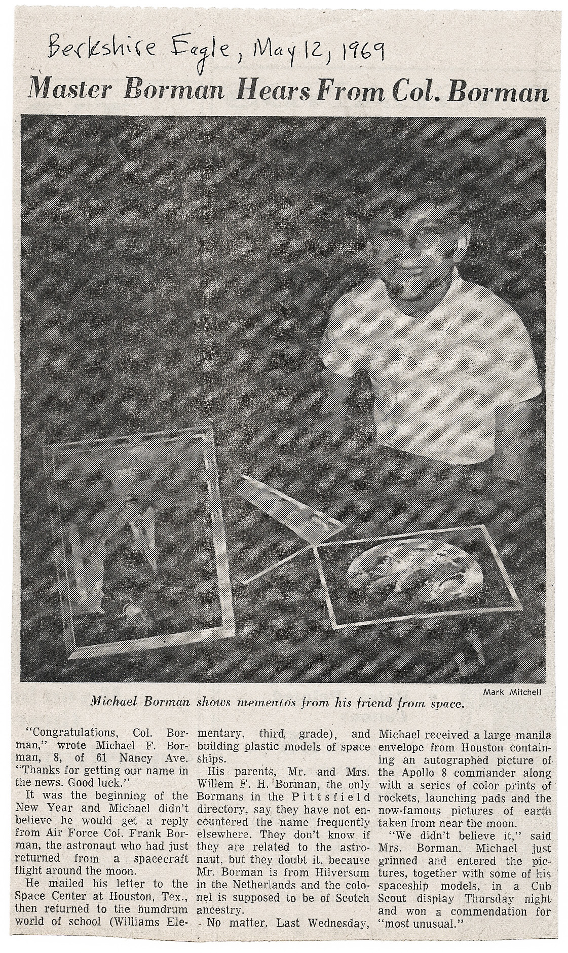 Birkshire Eagle, Pittsfield, Massachusetts, May 12, 1969