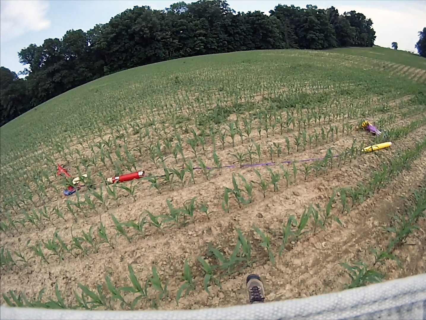 View from hat mounted GoPro Hero 3 while recovering the rocket. 