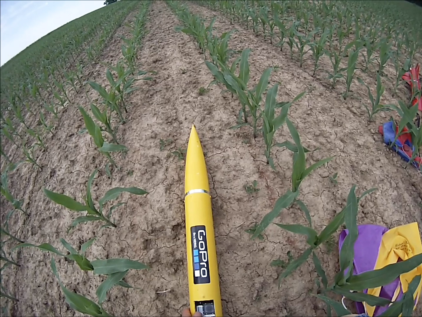 View from hat mounted GoPro Hero 3 while recovering the rocket. 