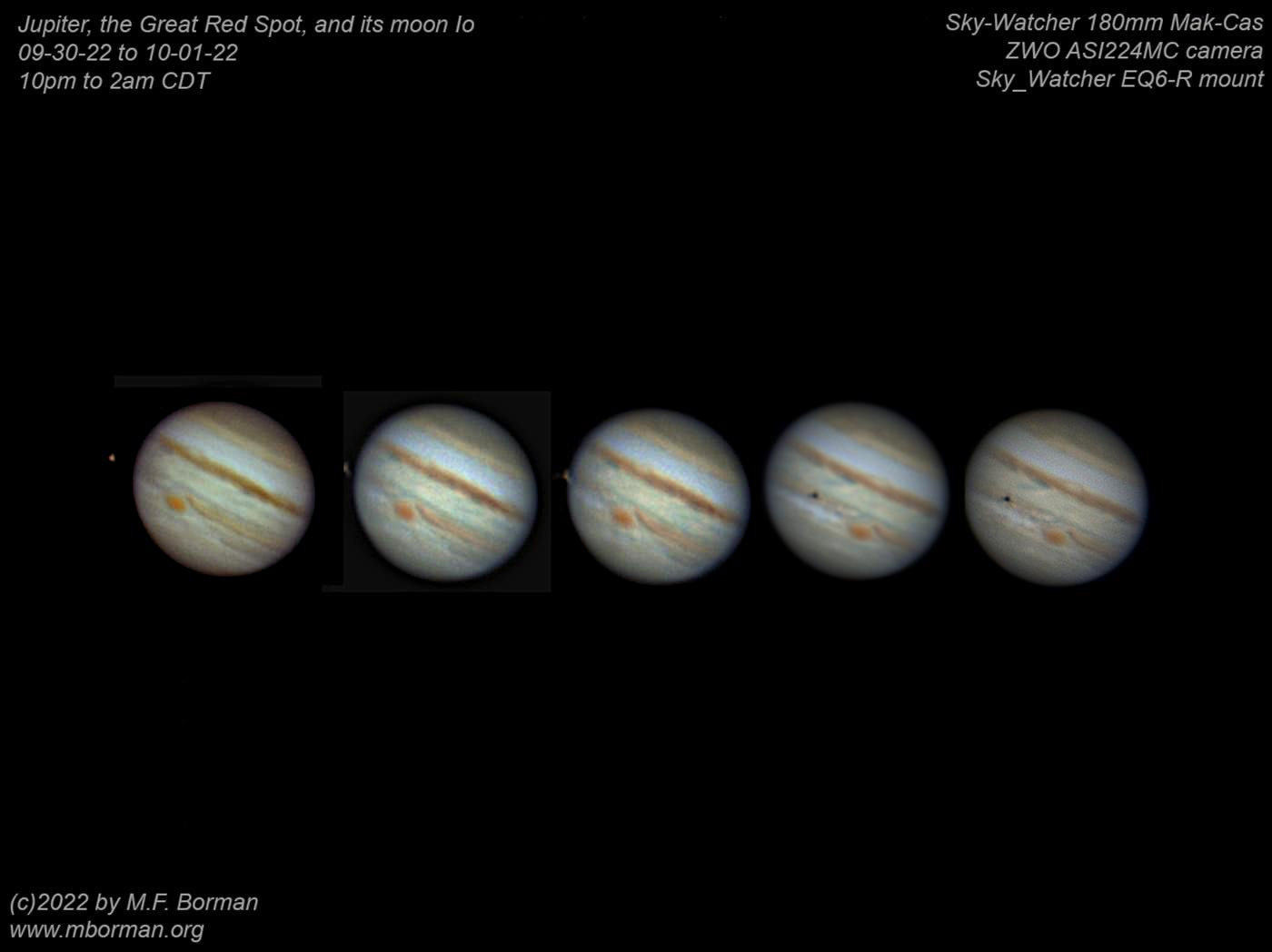 Jupiter, the Great Red Spot, and a transit of its moon Io 09/30/2022