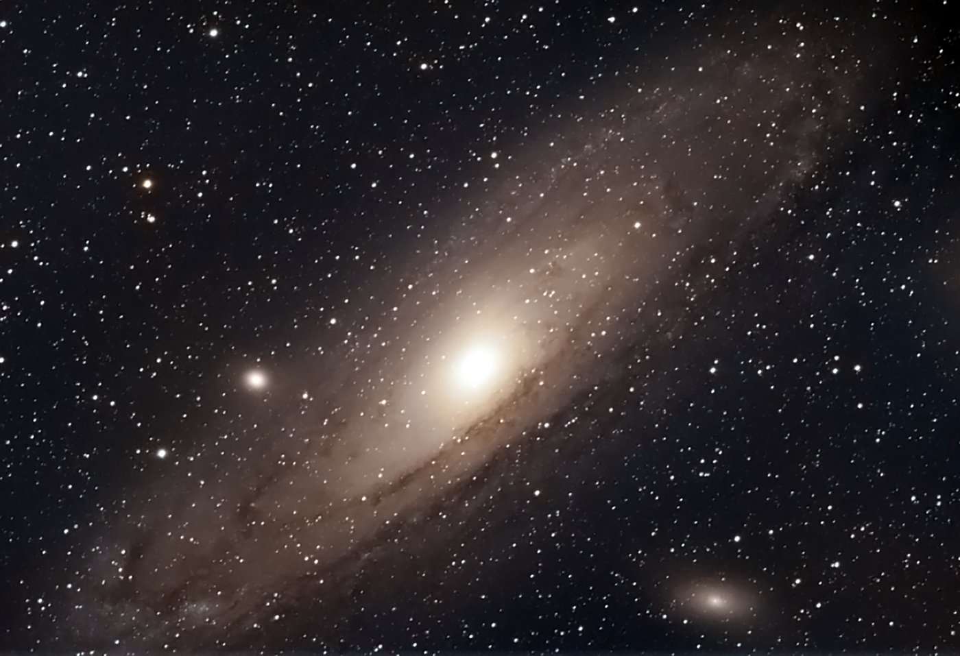 Andromeda Galaxy (M31), Galaxy M32, and Galaxy M110 taken 08/24/23 with a ZWO ASI183MC Pro camera attached to an Celestron 8