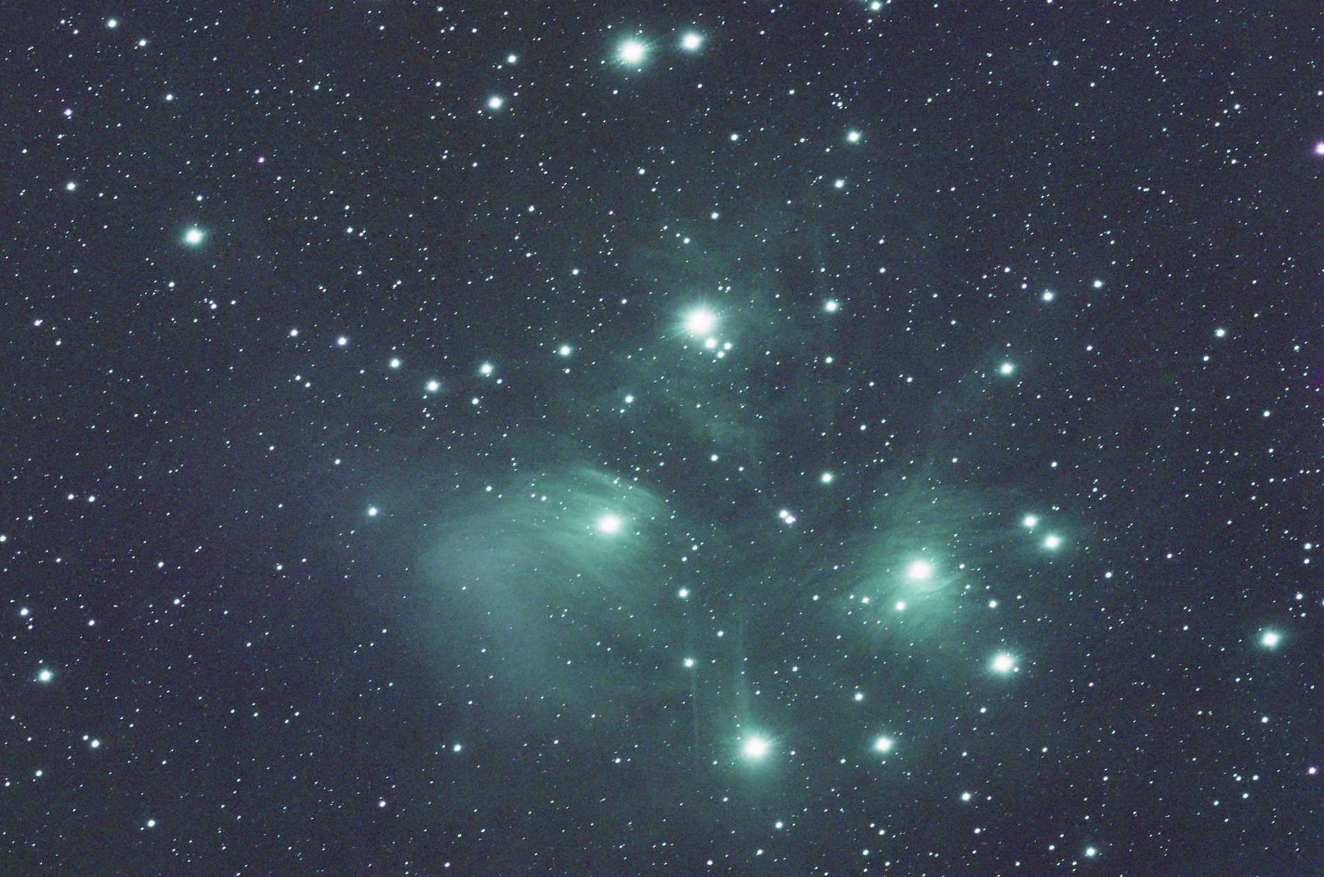 Pleiades Open Star Cluster (M45) taken 12/14/23 with a ZWO ASI183MC Pro camera attached to an Celestron 8