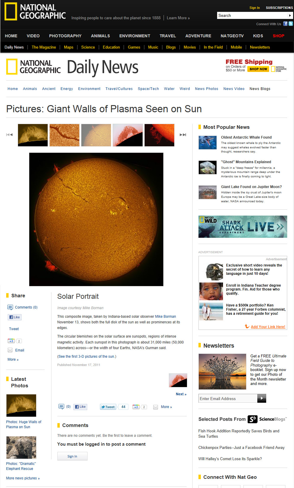 National Geographic Website, November 17, 2011