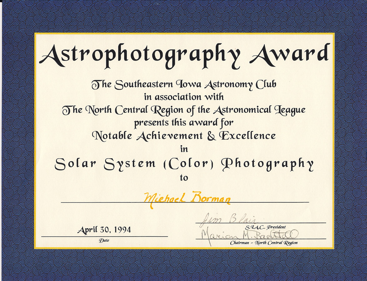 Astrophotography Awards From The NCRAL 1994 Convention