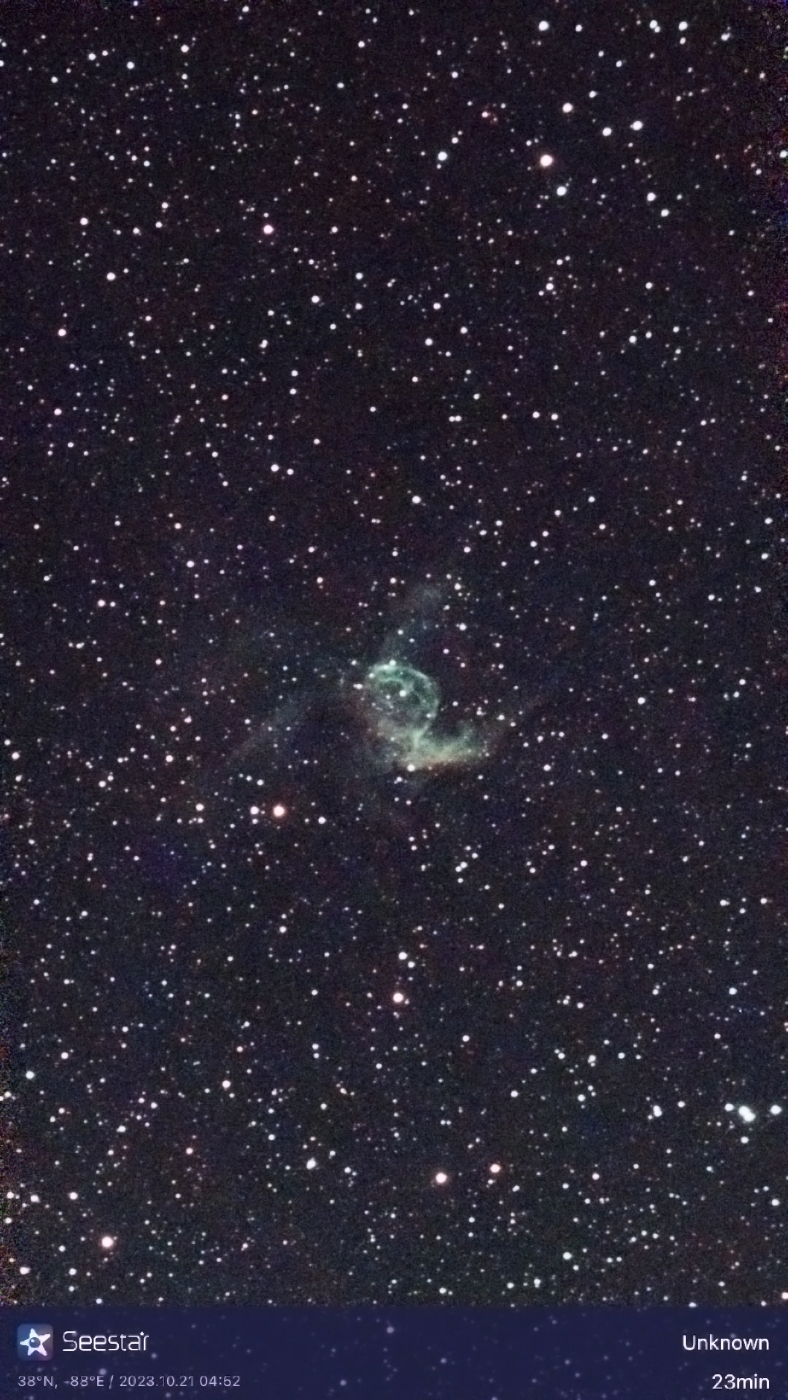 Thor's Helmet (NGC-2359), an emission nebula lit by a Wolf-Rayet star taken 10/21/23 with a ZWO Seestar S50 Smart Telescope