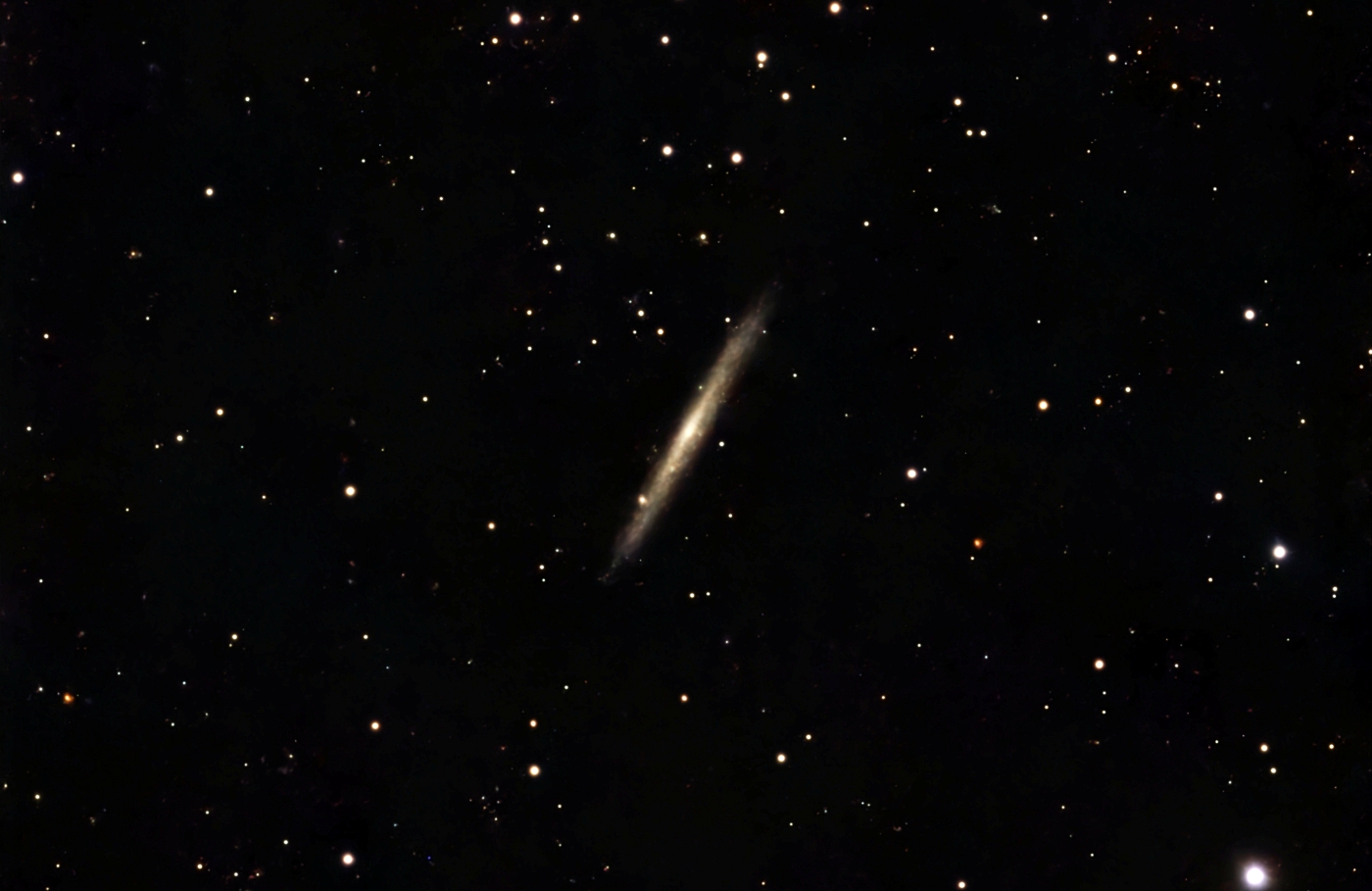 Edge-on Spiral Galaxy NGC5907 with supernova 2026kid in Draco taken 04/25/26 with a Seestar S50 Smart Telescope