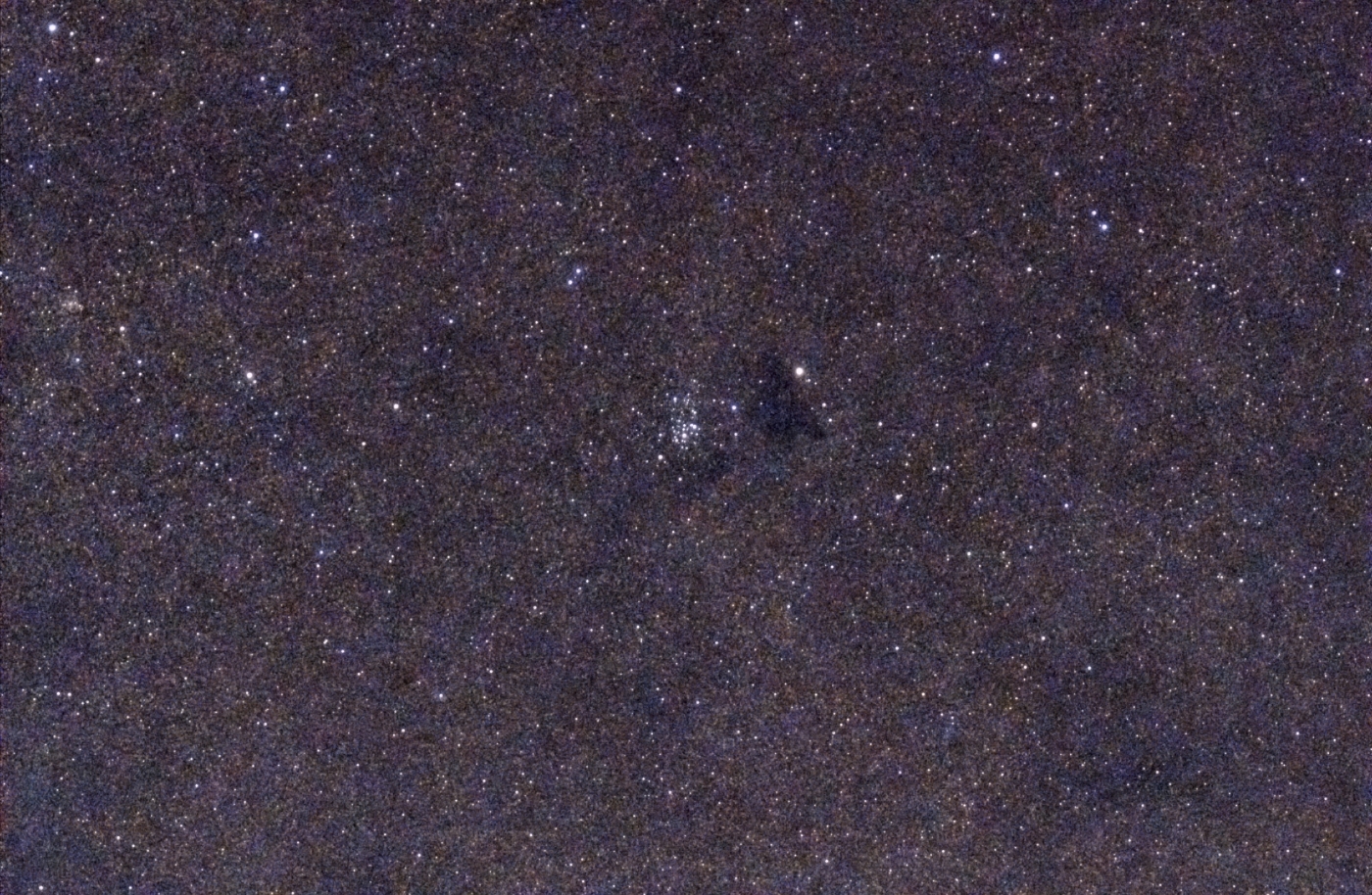 Open Cluster NGC6520 and the Ink Spot dark nebula Barnard 86 in Sagittarius taken 09/04/26 with a Seestar S50 Pro Smart Telescope