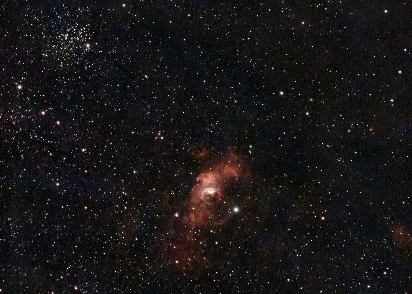 The Bubble Nebula NGC7635 and open cluster M52 in Cassiopia taken 09/05/26 with a Seestar S50 Pro Smart Telescope.
