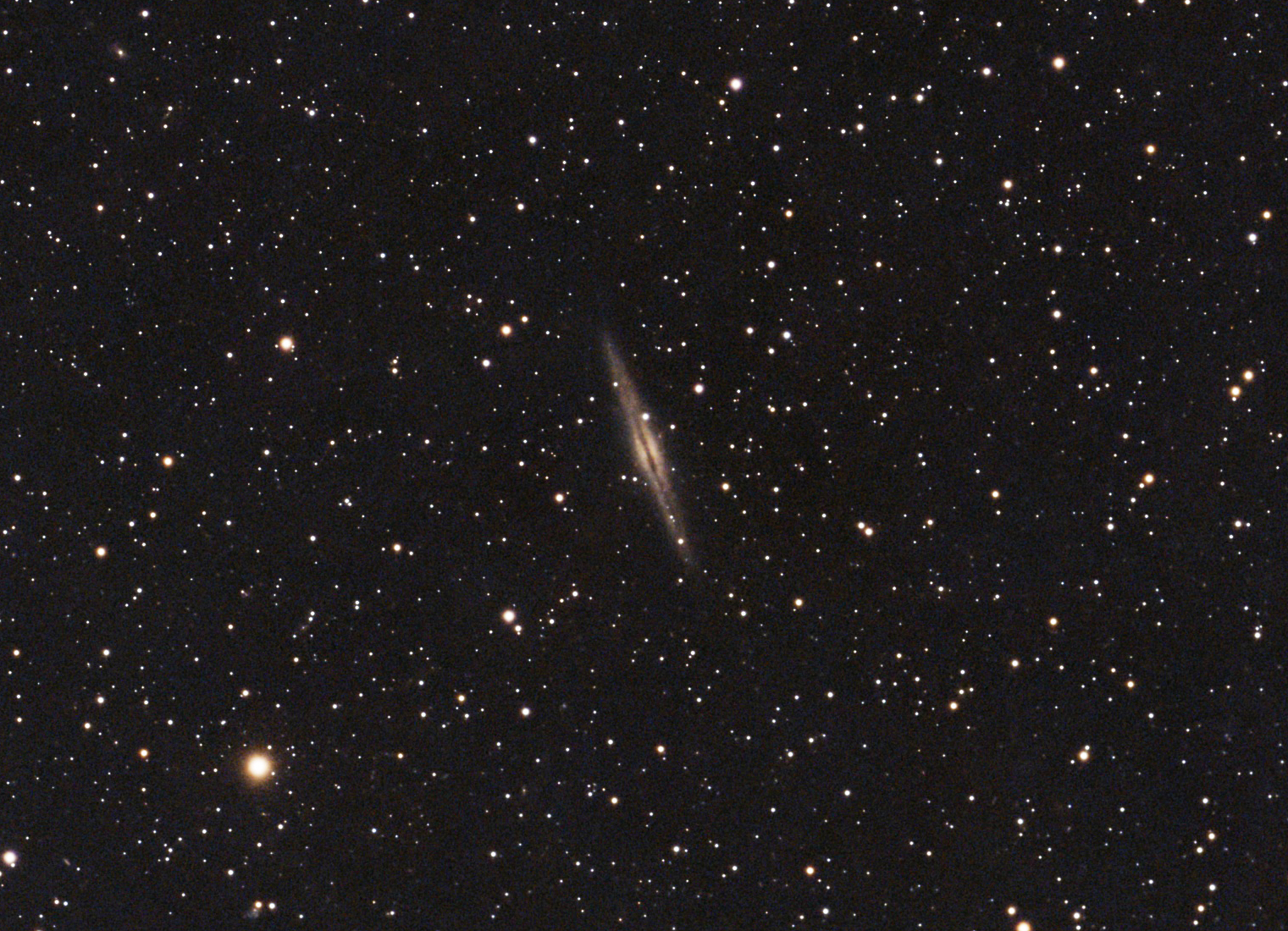 Edge-on spiral galaxy NGC891 in Andromeda taken 10/06/26 with a Seestar S50 Pro Smart Telescope.