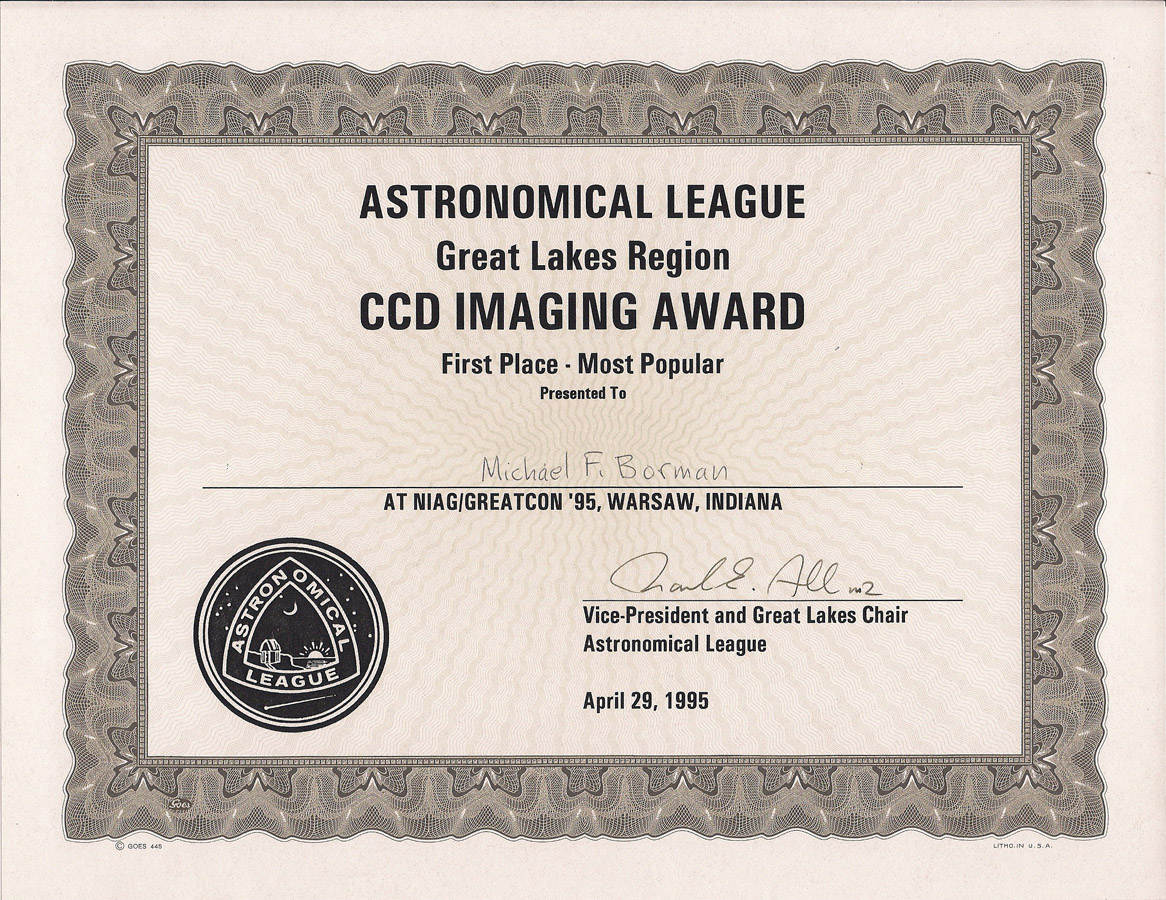 Astrophotography Awards From The NIAG/GREATCON 1995 Convention
