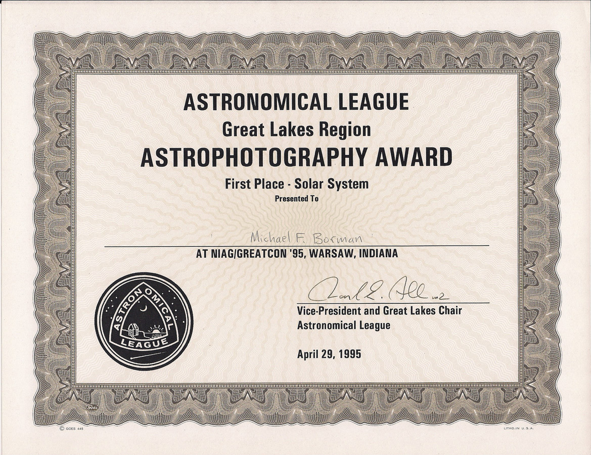 Astrophotography Awards From The NIAG/GREATCON 1995 Convention