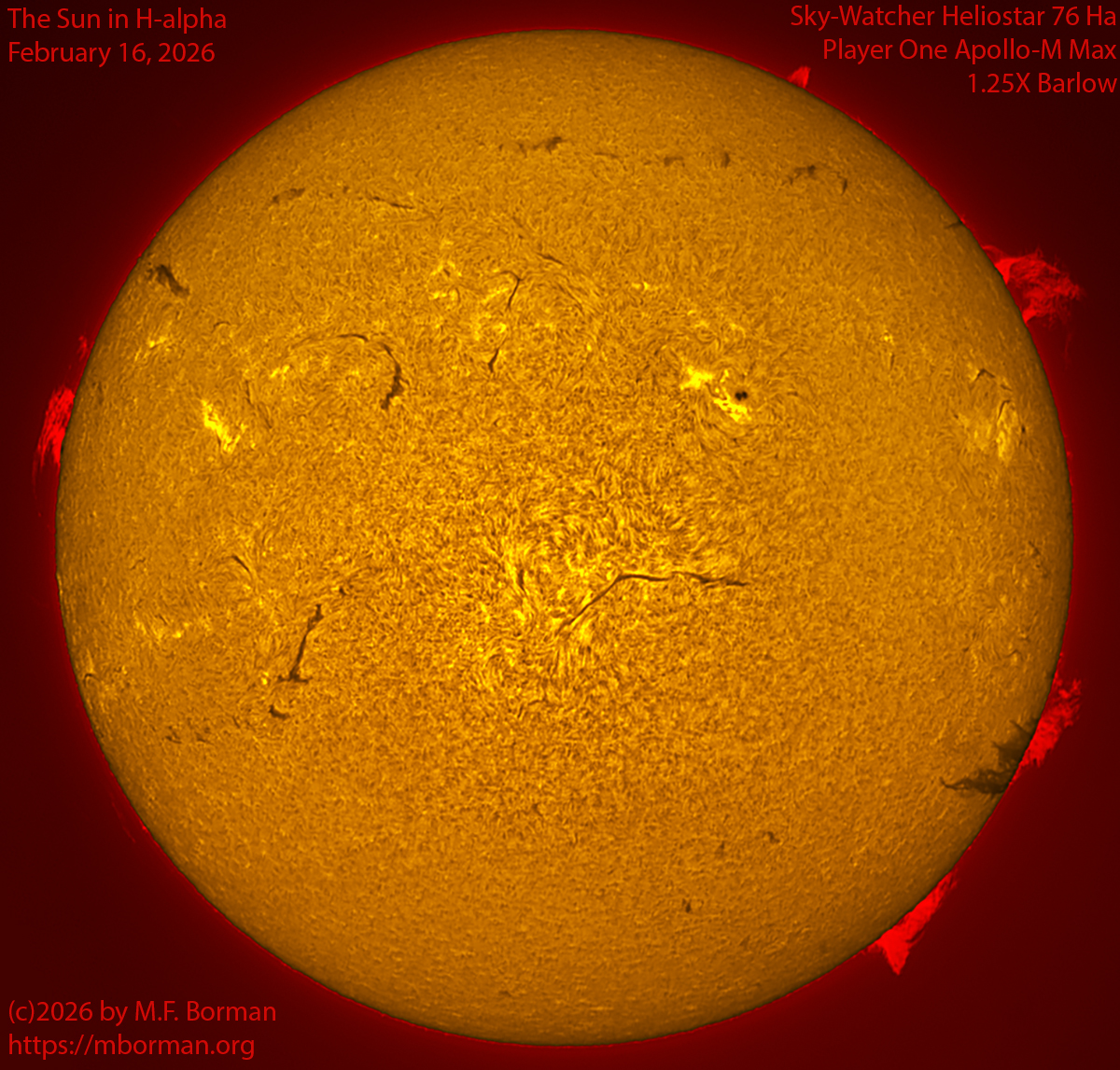 Solar image in h-alpha 02/16/26