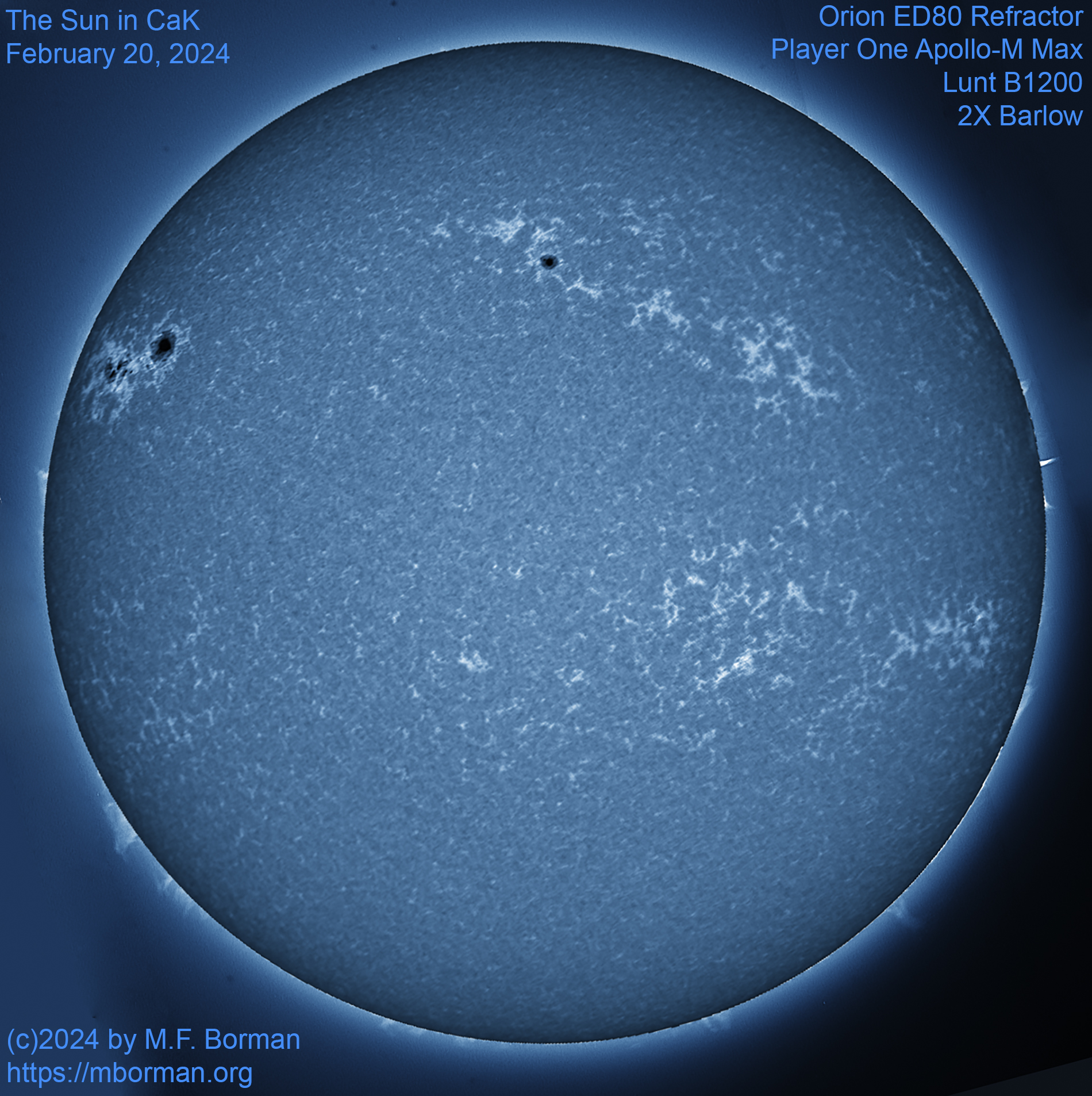 Solar image in CaK 02/20/2024