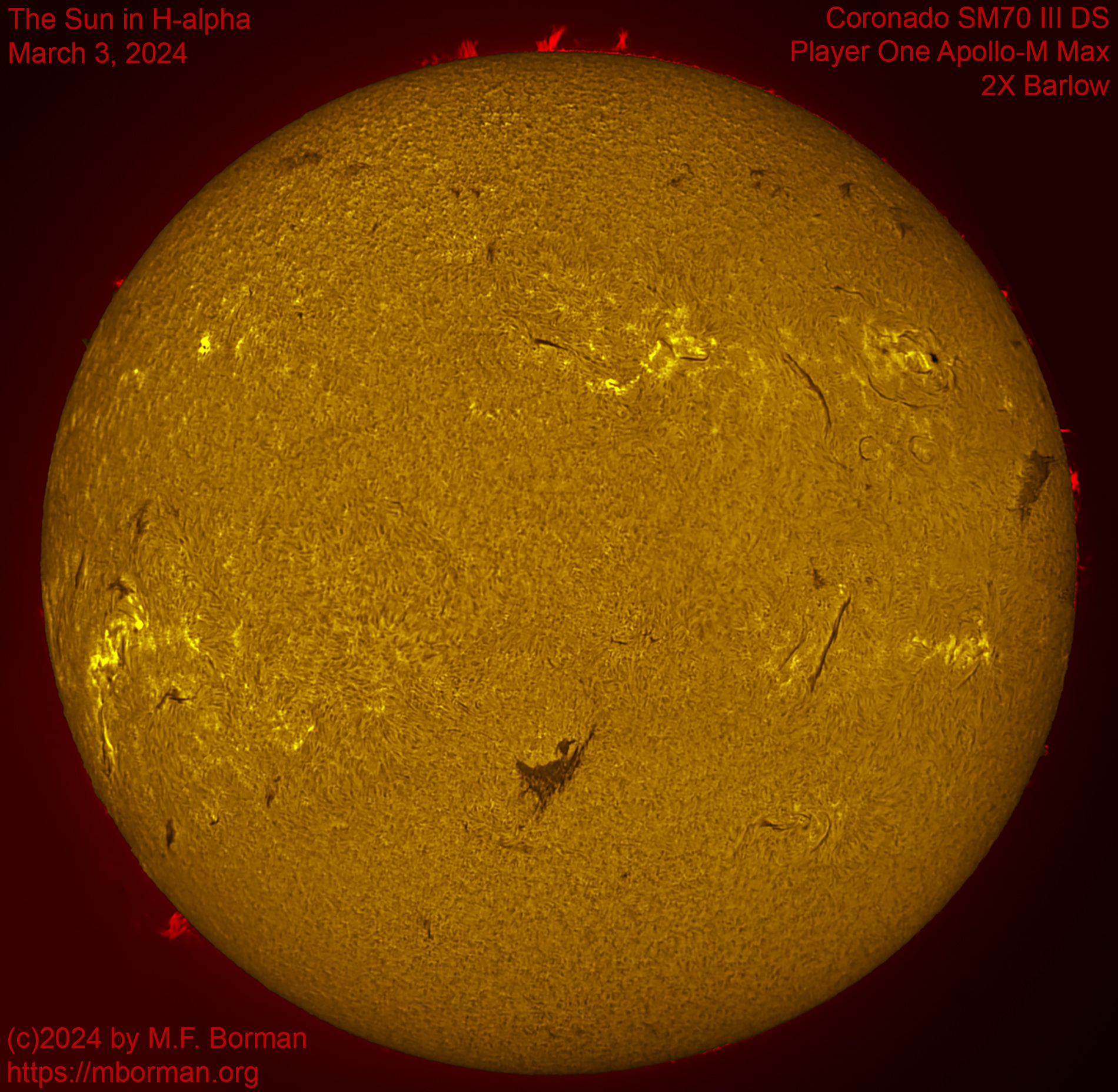 Solar image in h-alpha 03/03/24