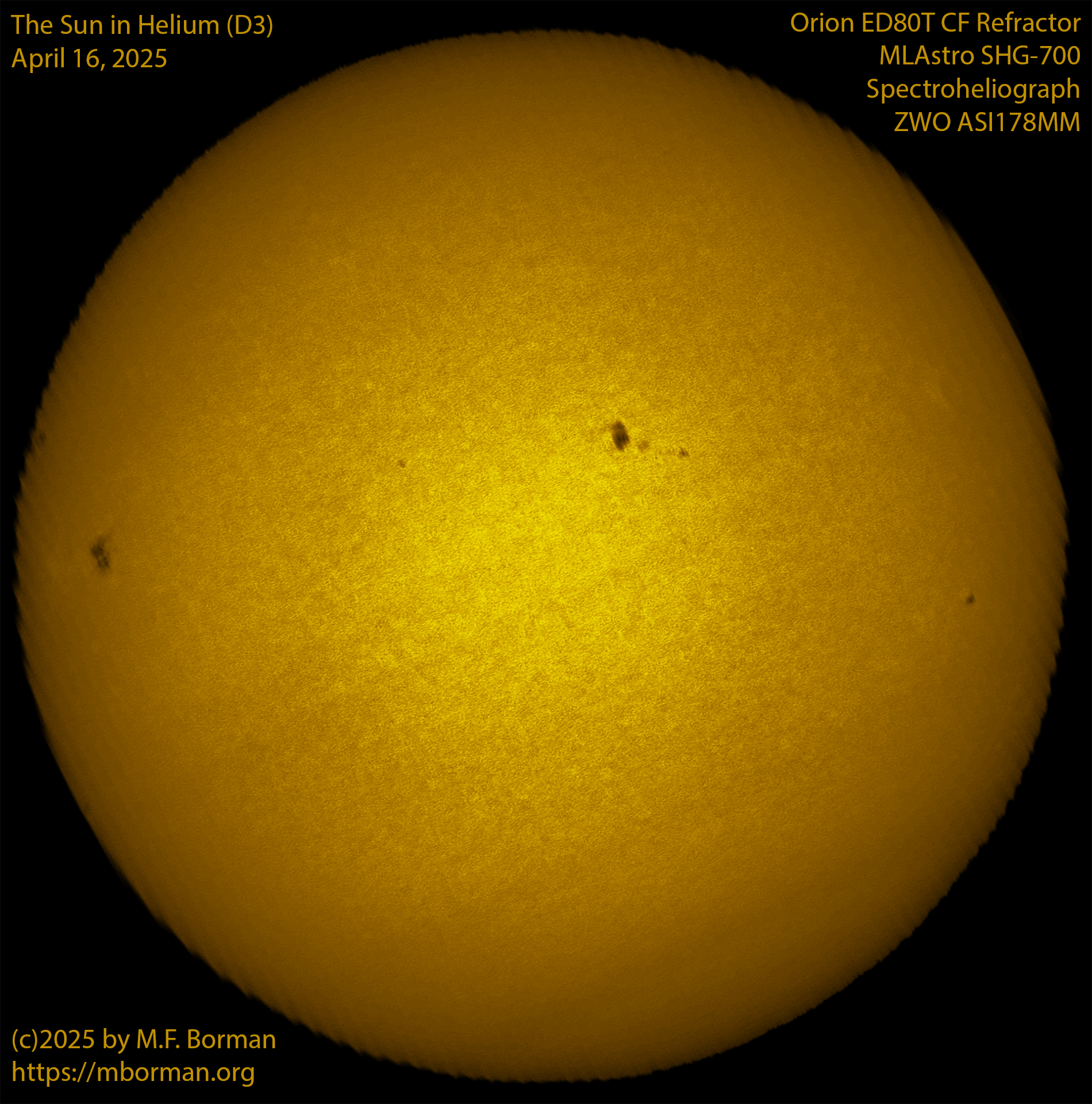 Solar image in helium D3 04/16/25