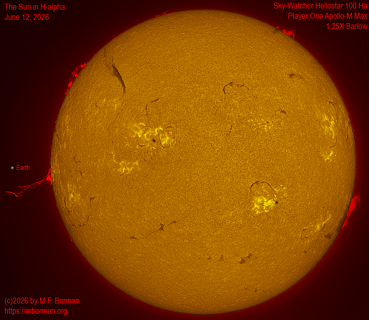 Solar image in h-alpha with solar flare 06/12/26