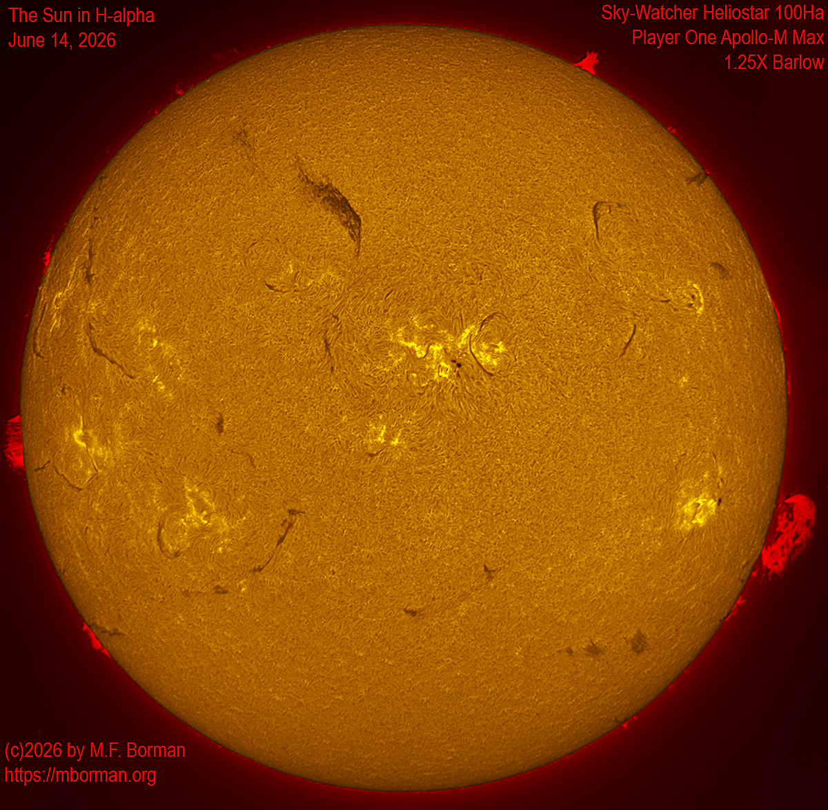 Solar image in h-alpha with solar flare 06/14/26