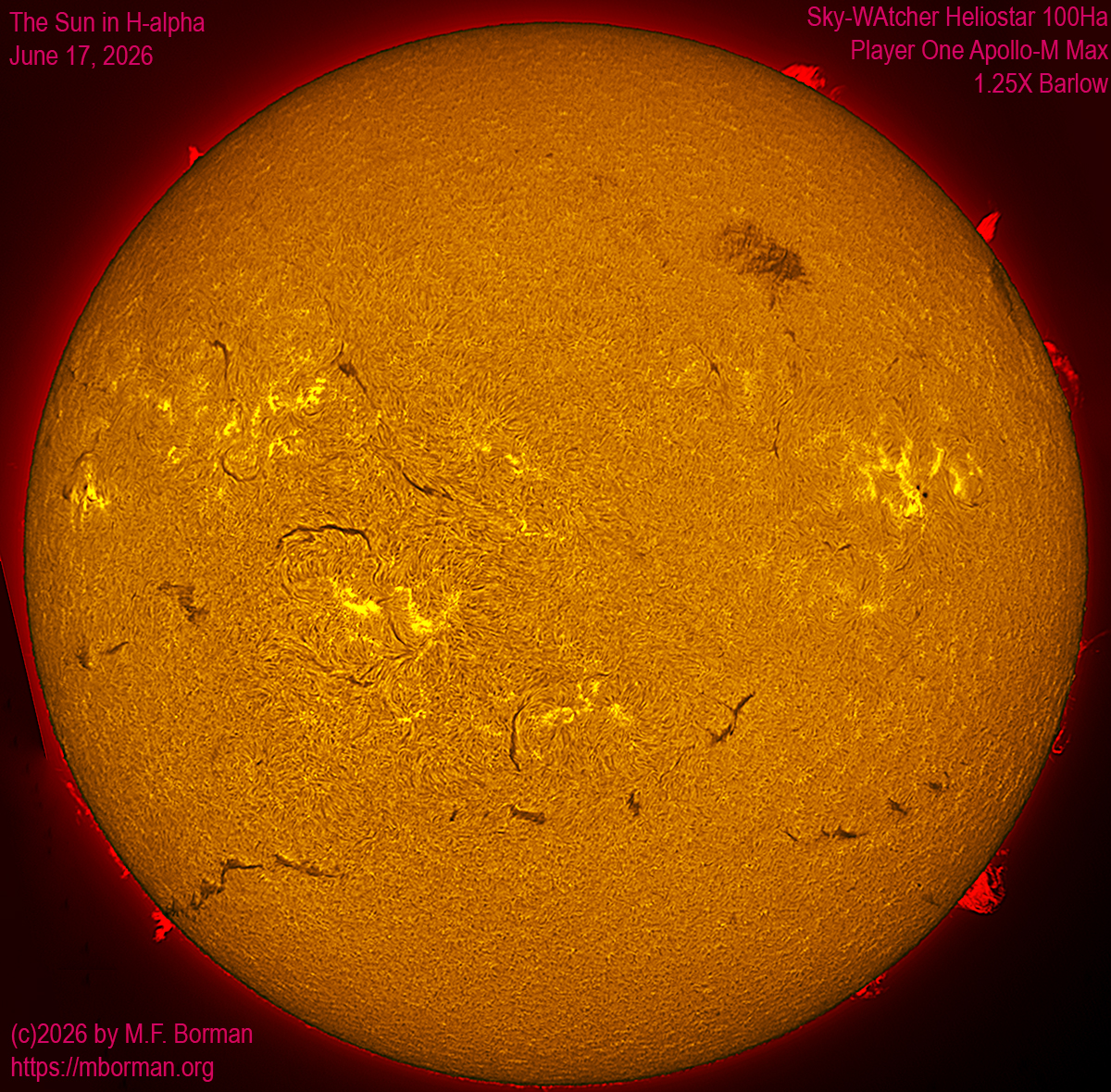 Solar image in h-alpha with solar flare 06/17/26