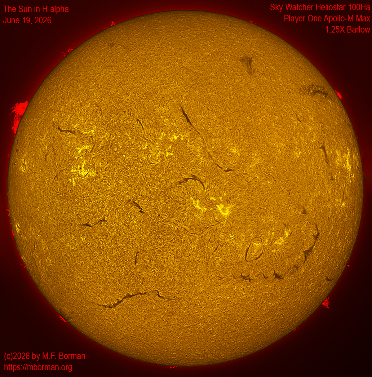 Solar image in h-alpha with solar flare 06/19/26