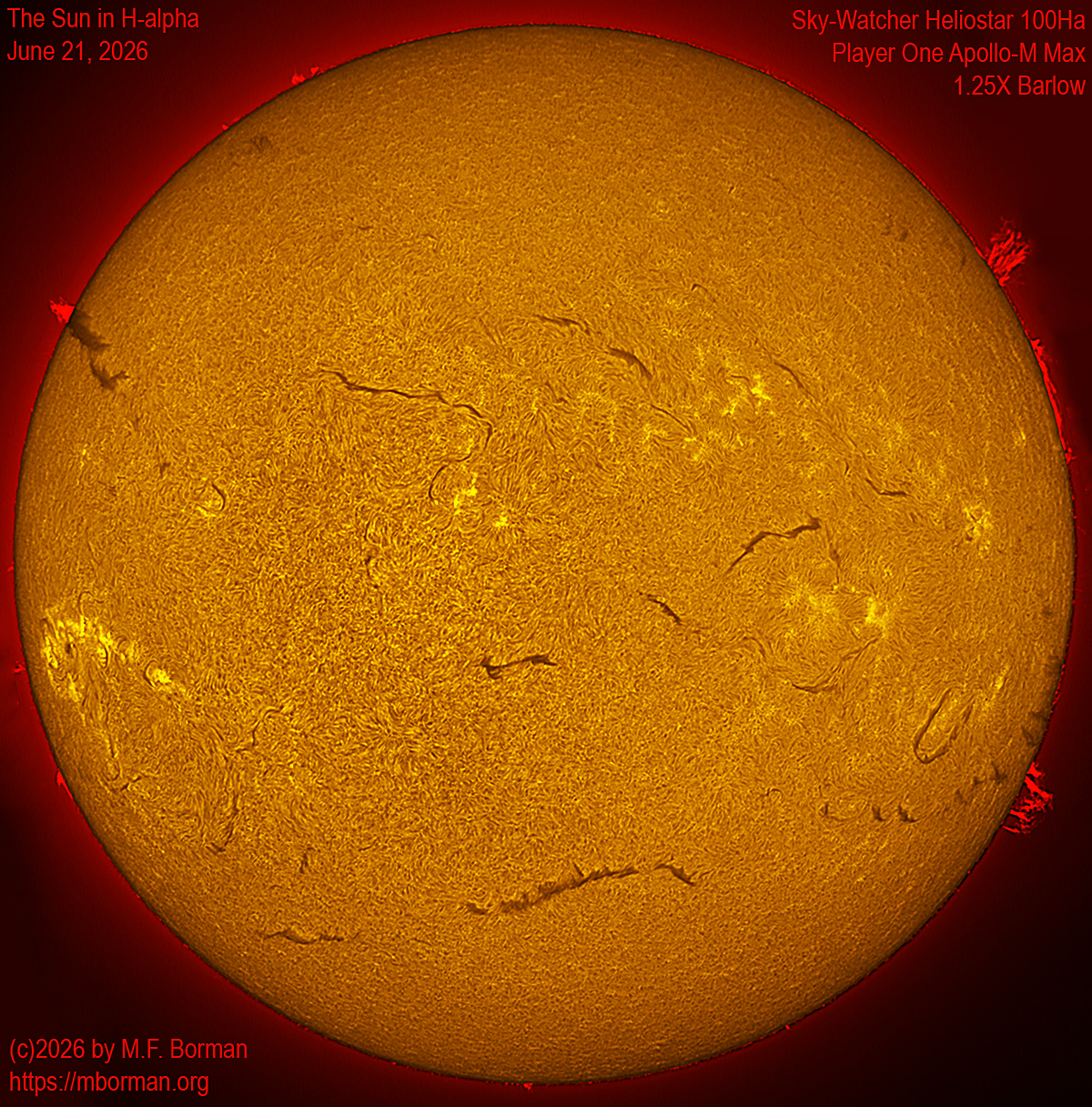 Solar image in h-alpha 06/21/26