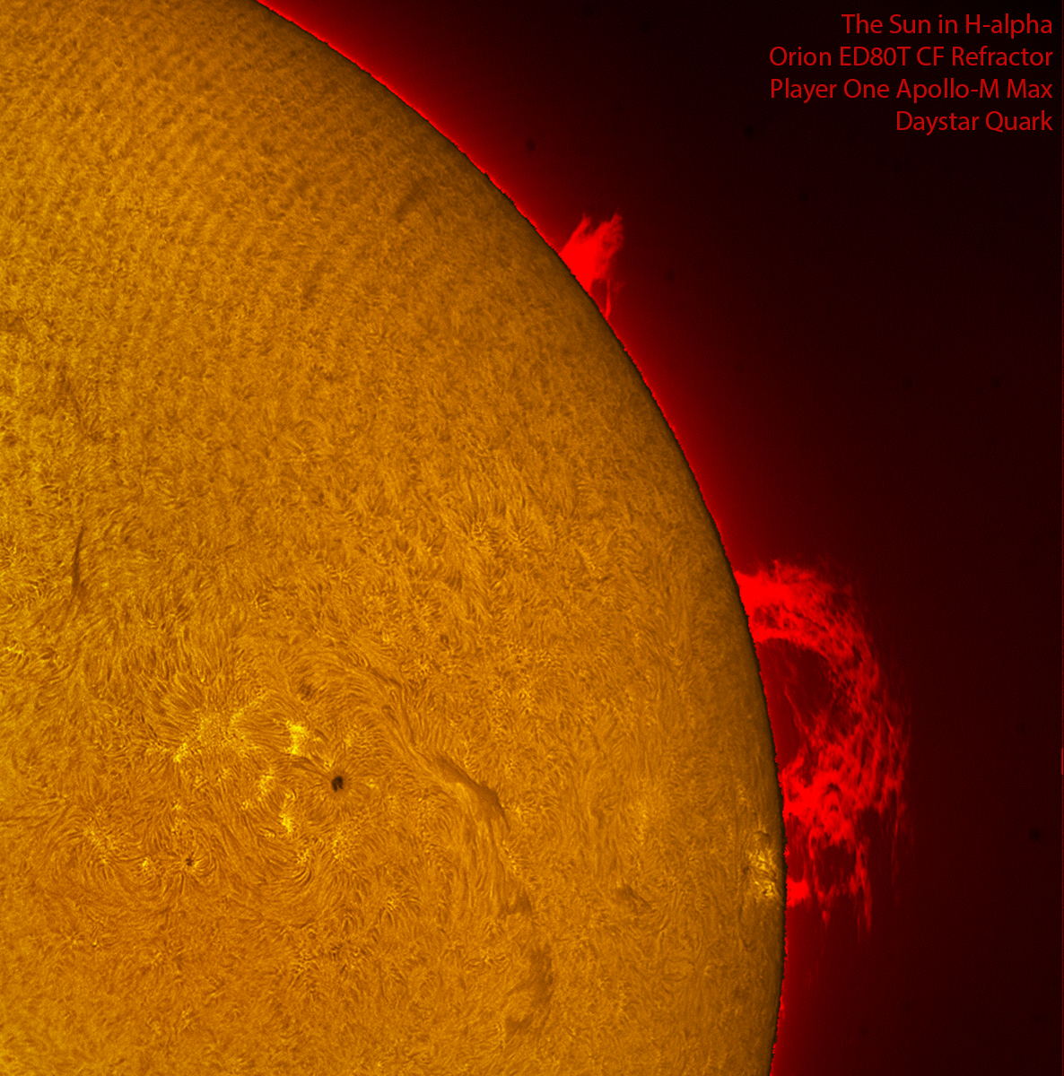 Solar prominence in h-alpha 07/02/25
