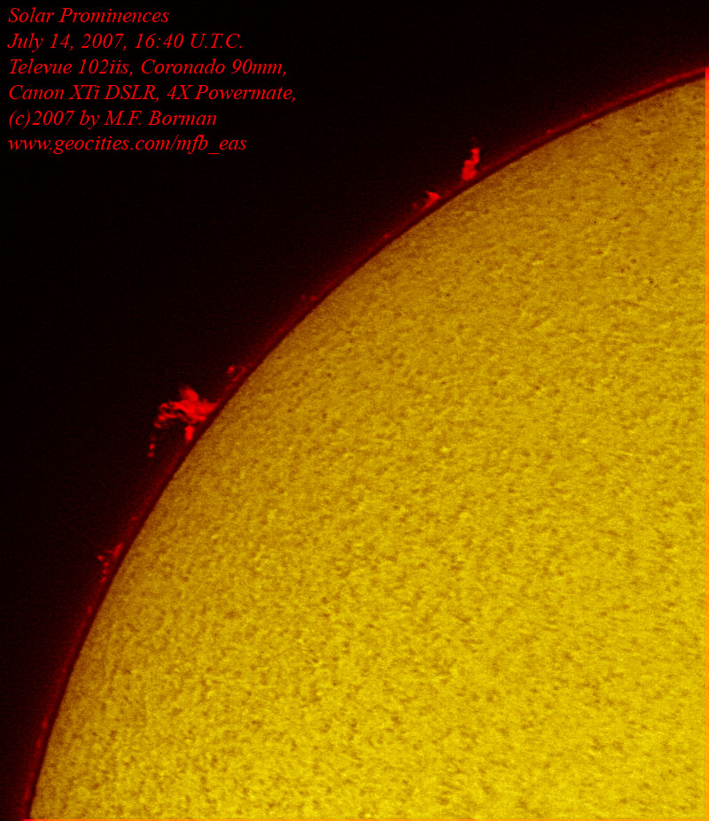 Solar Prominences in h-alpha 07/14/2007