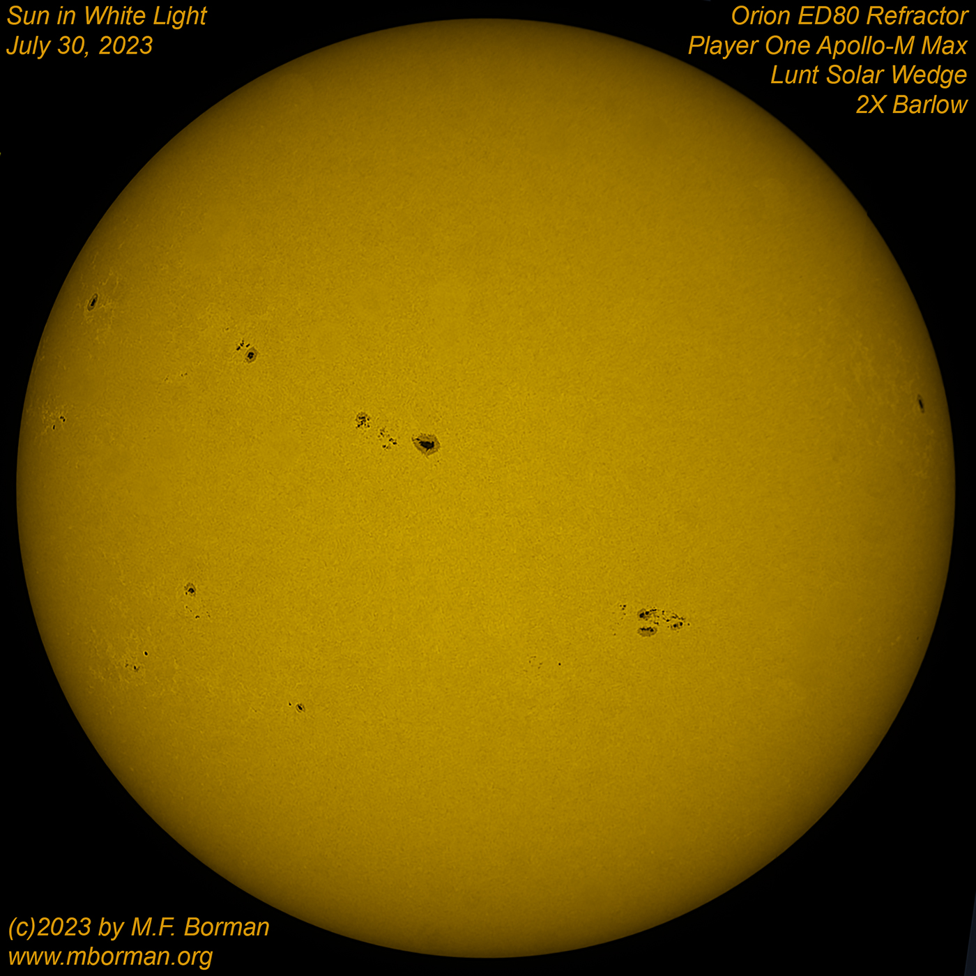 Solar disk in white light 07/30/2023