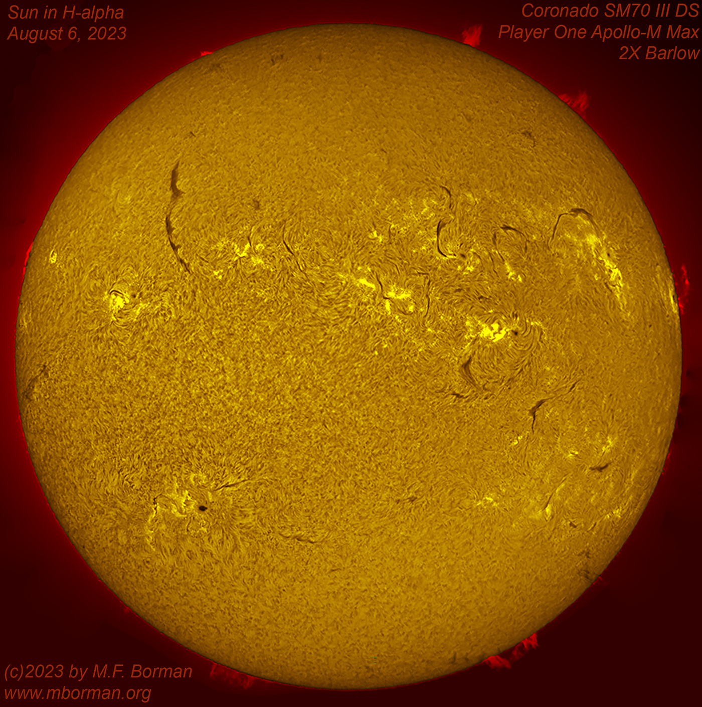 Solar disk in h-alpha 08/06/2023