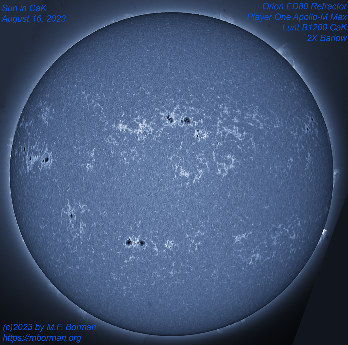 Solar disk in CaK 08/16/2023