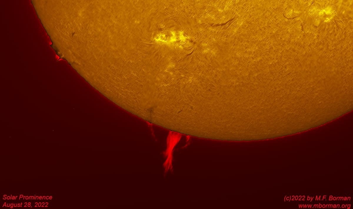 Large solar prominence in h-alpha 08/28/2022
