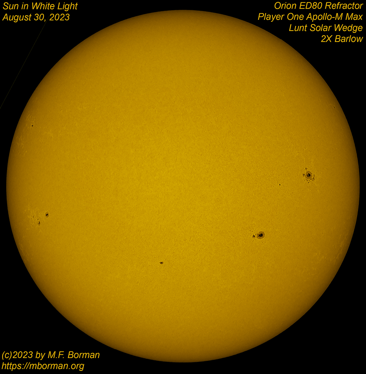Solar disk in white light 08/30/2023