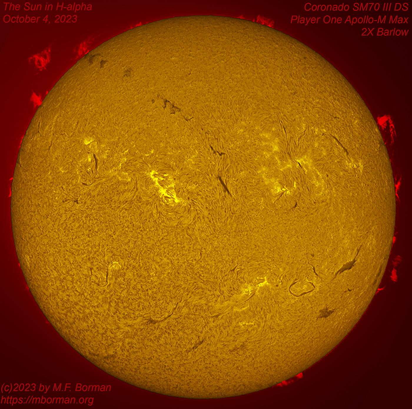 Solar disk in h-alpha 10/04/2023