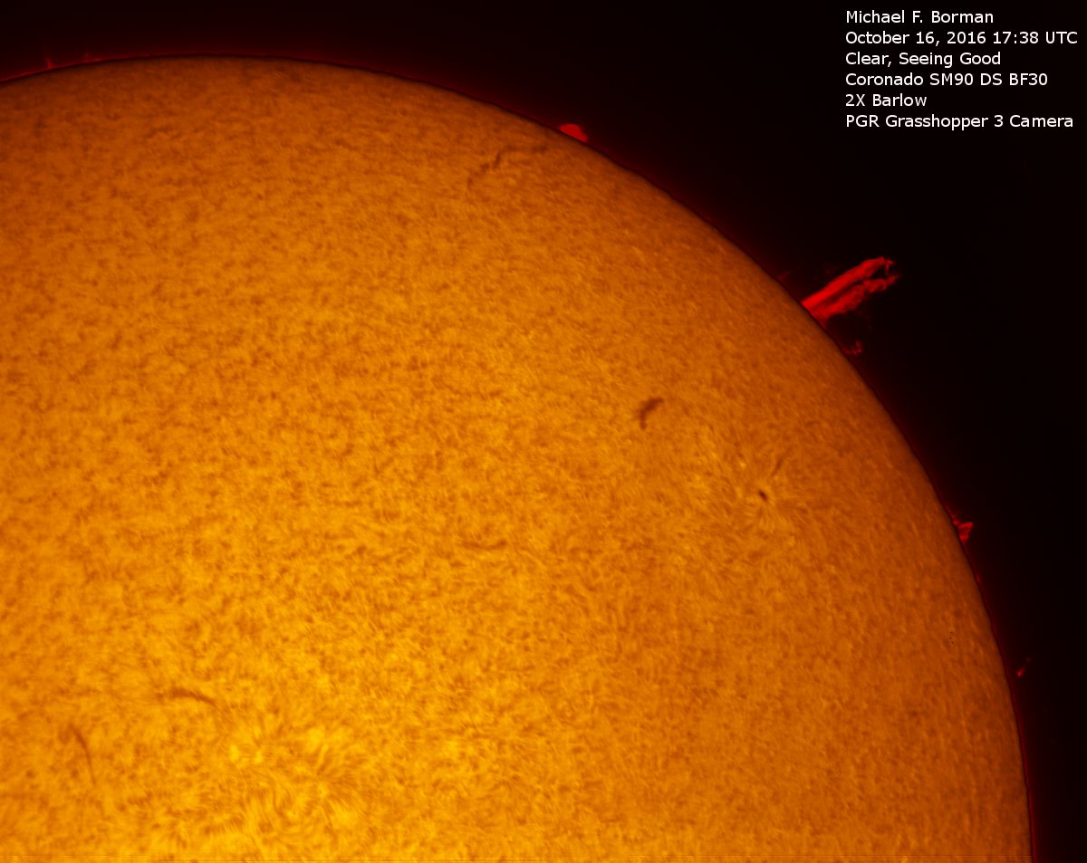 Sunspot 2600 and a large prominence in h-alpha 10/16/2016