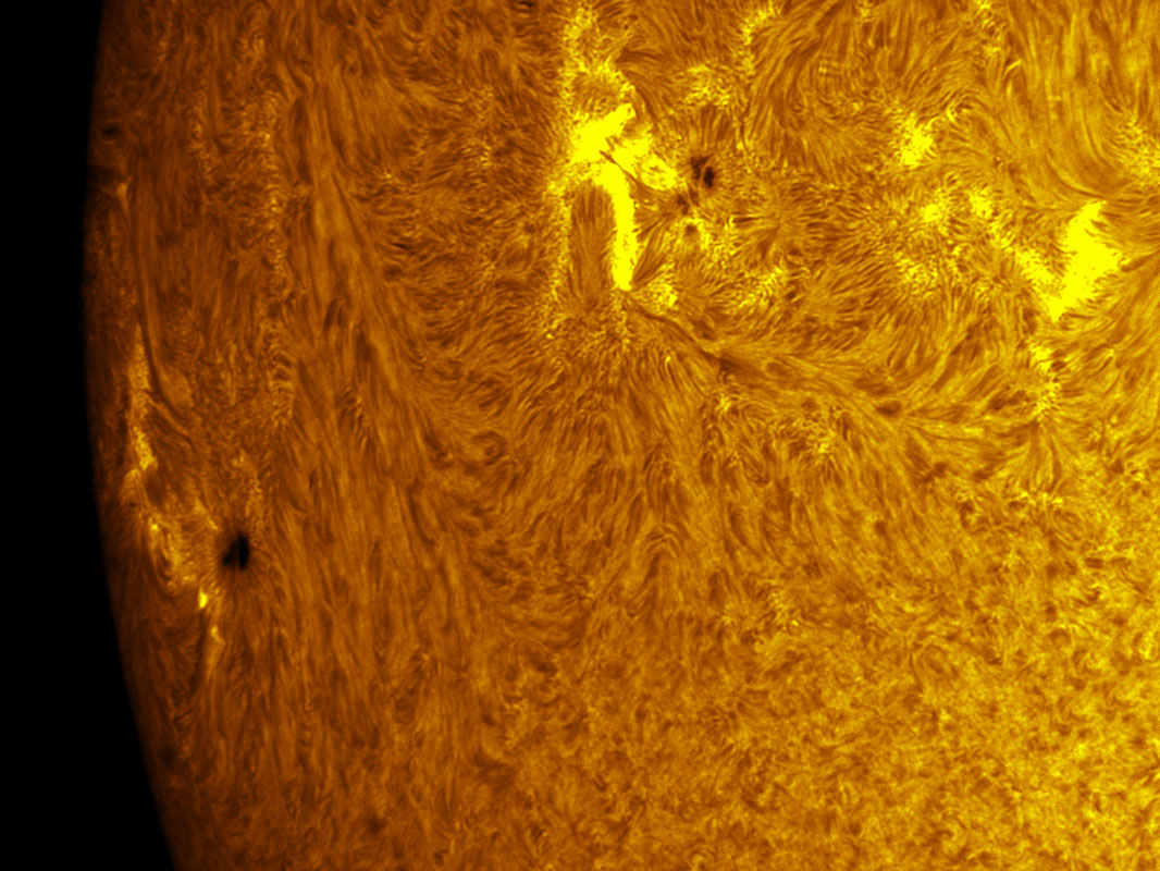 Sunspots 1325, and 1330 in h-alpha 10/22/2011