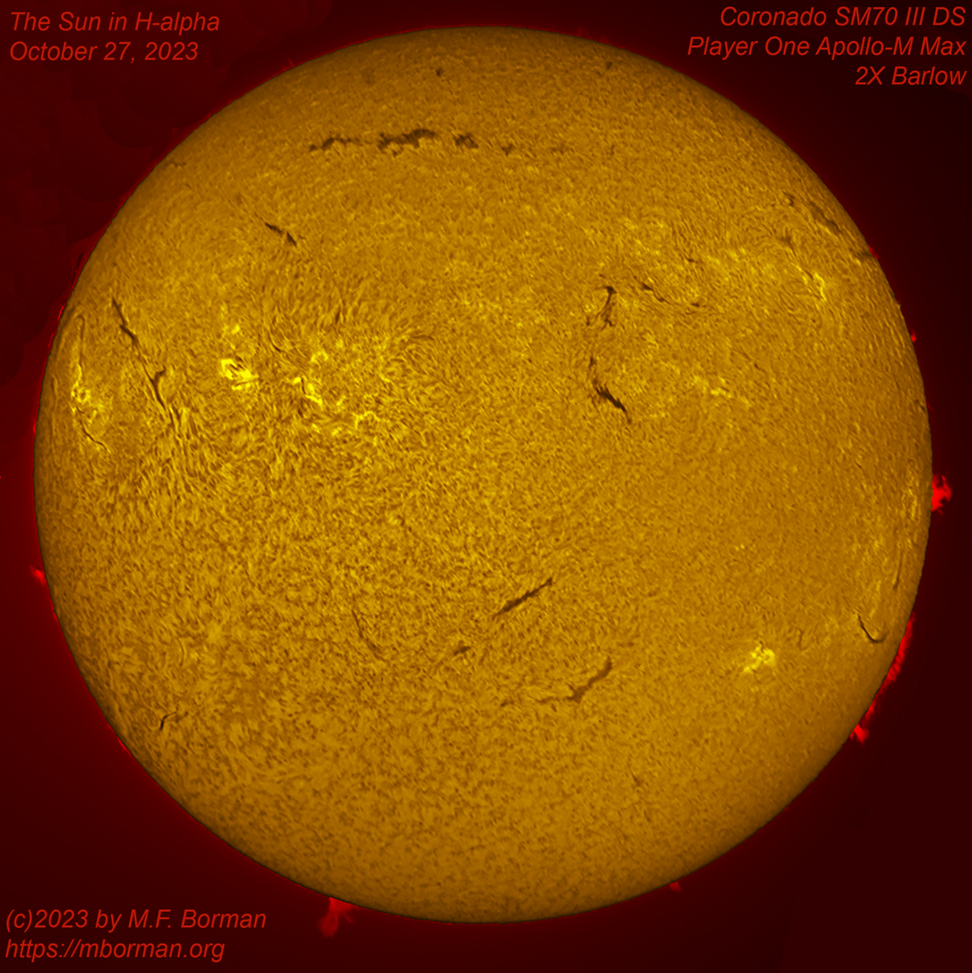 Solar disk in h-alpha 10/27/2023