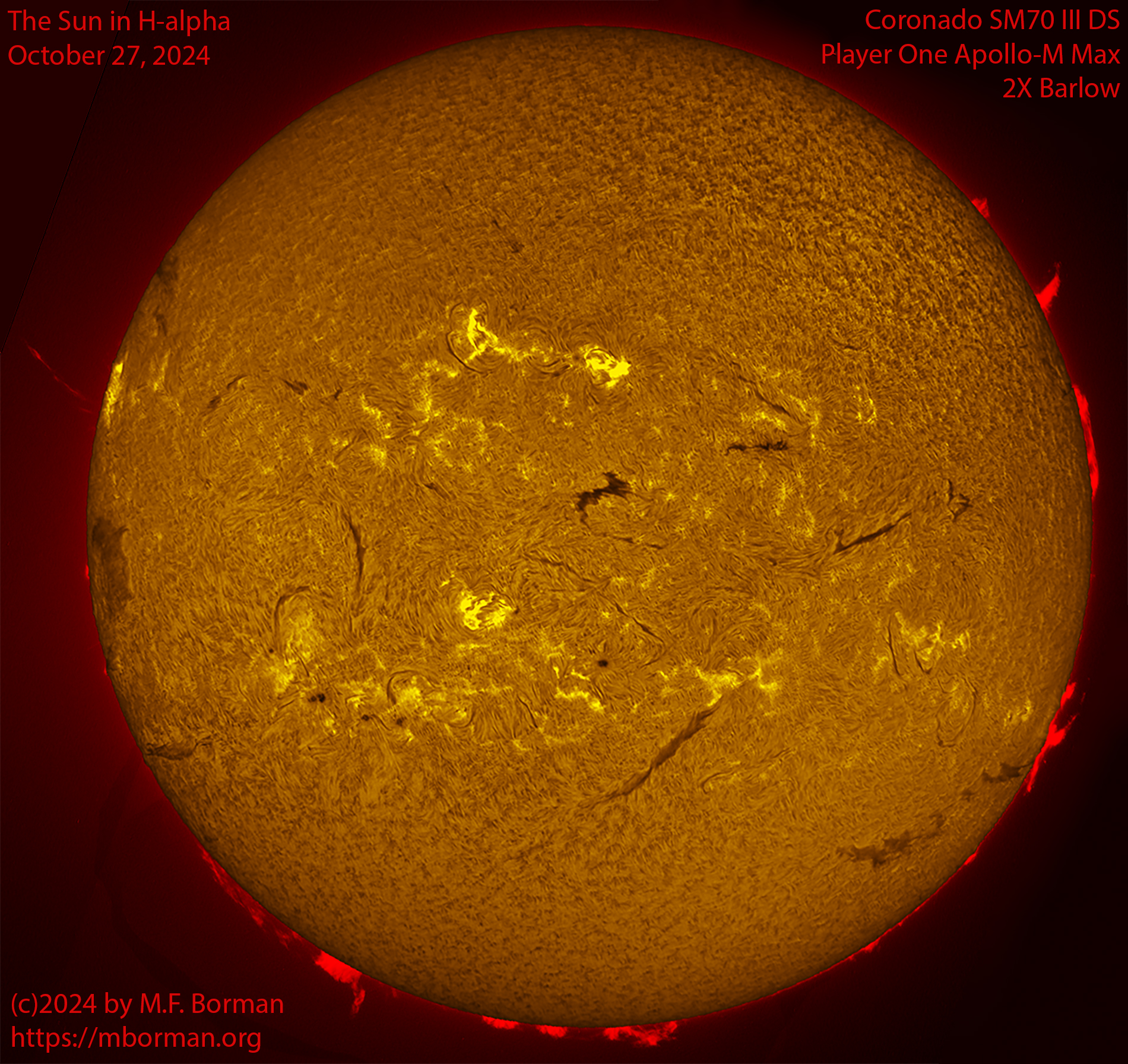 Solar image in h-alpha 10/27/24