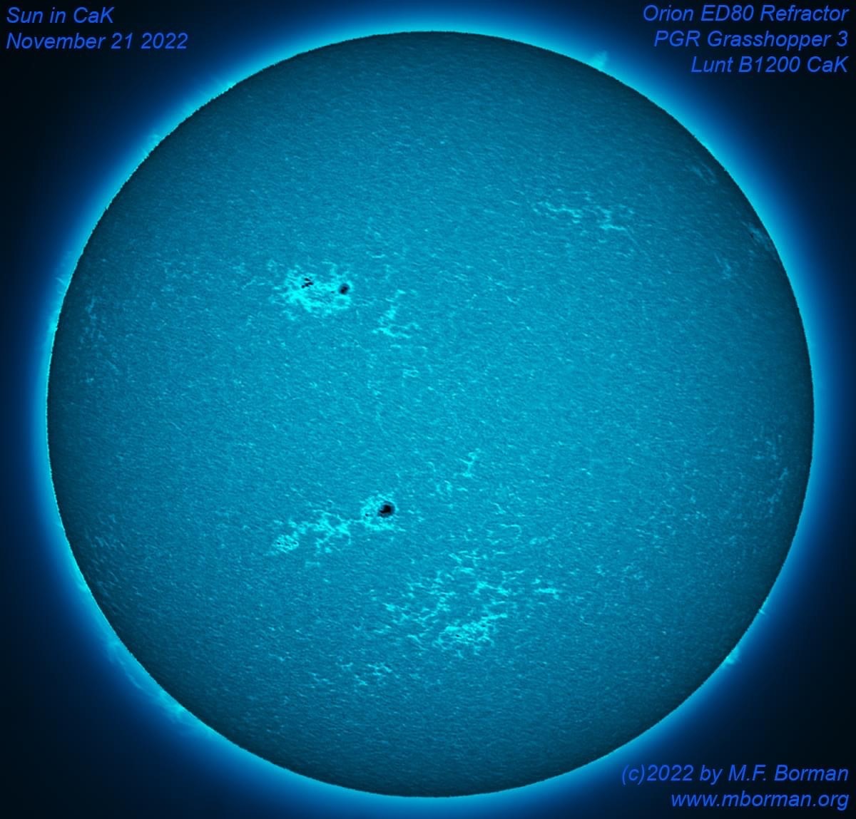 Solar disk in CaK 11/21/2022