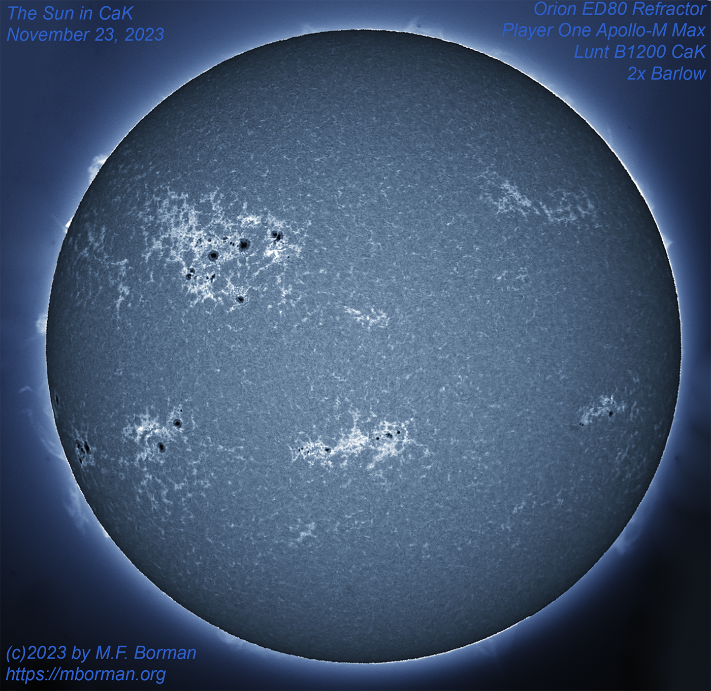 Solar disk in CaK 11/23/2023