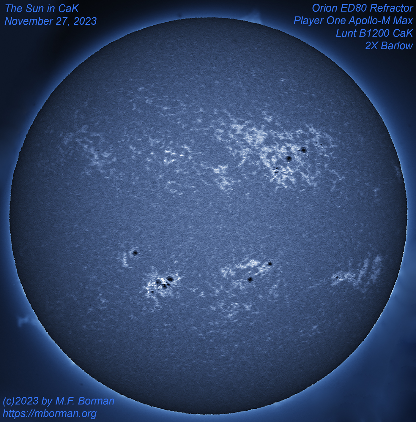 Solar disk in CaK 11/27/2023