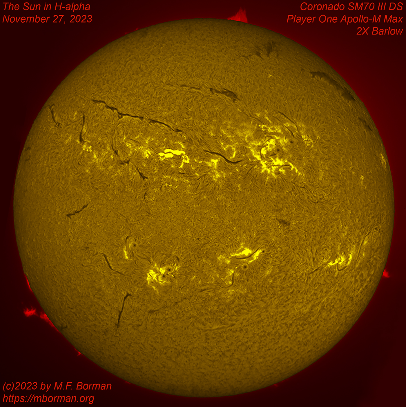 Solar disk in h-alpha 11/27/2023