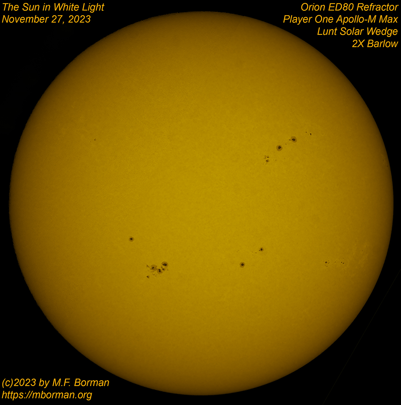Solar disk in white light 11/27/2023