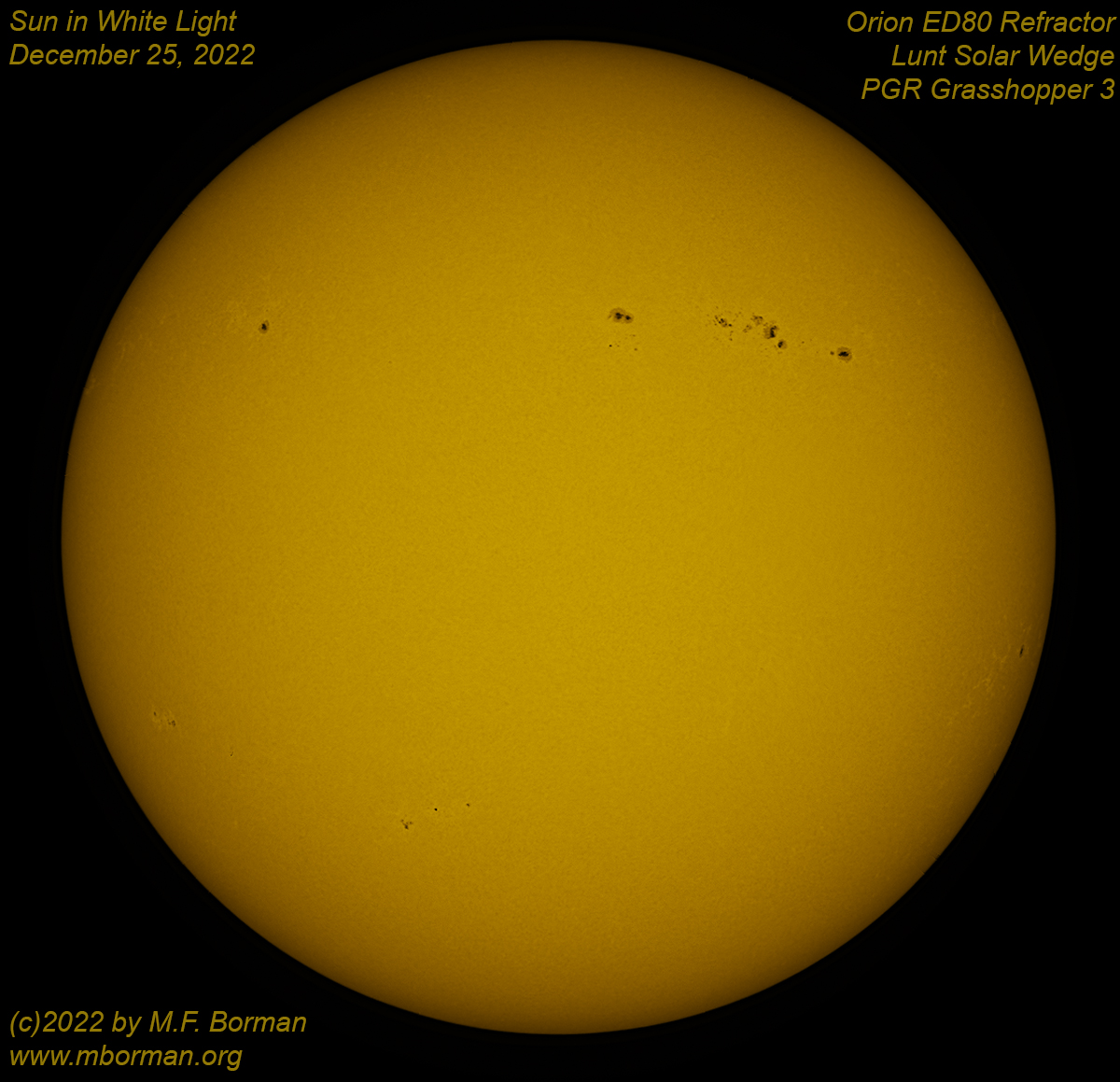 Solar disk in white light 12/25/2022
