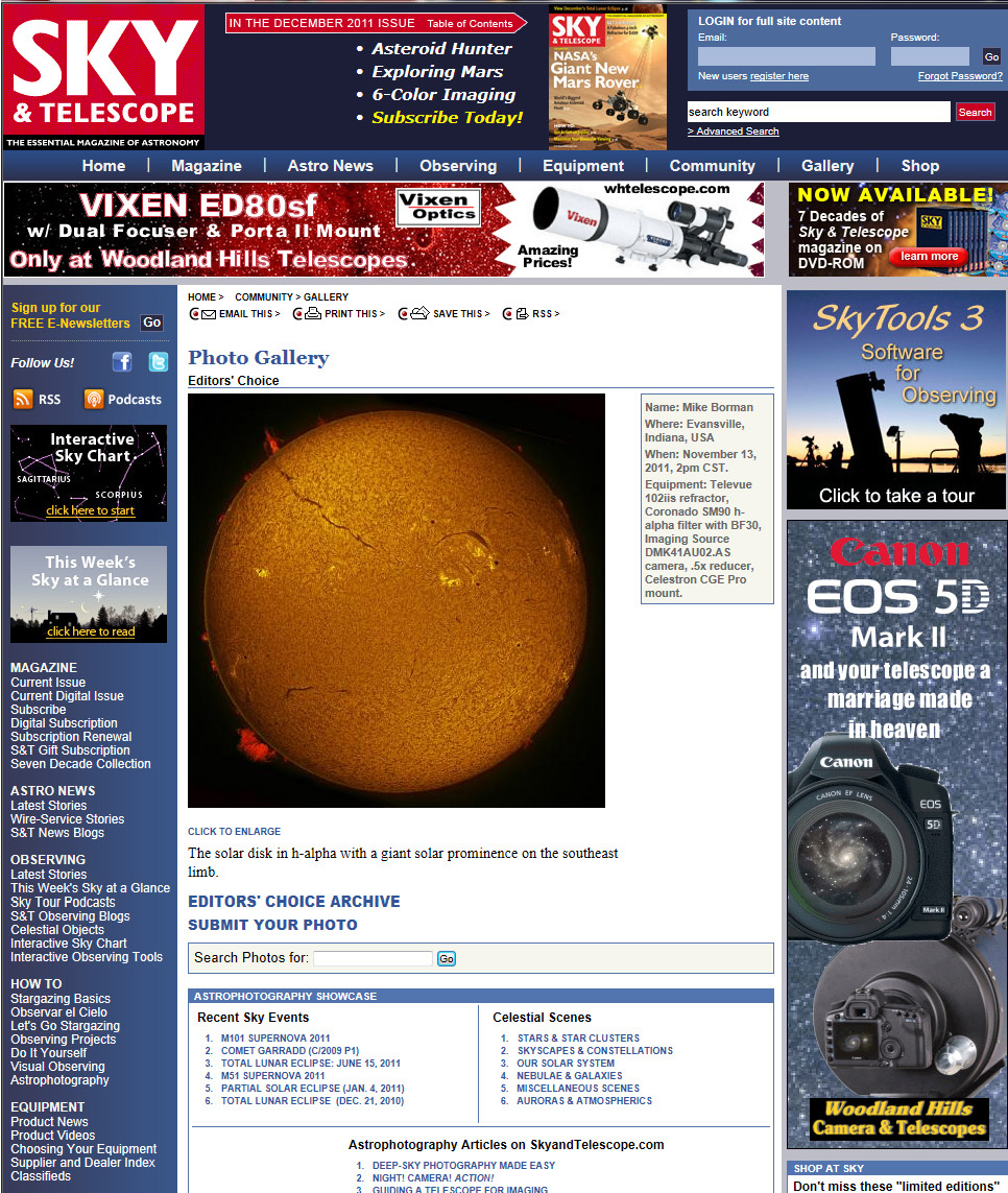 Sky & Telescope Website, Editor's Choice, November, 2011