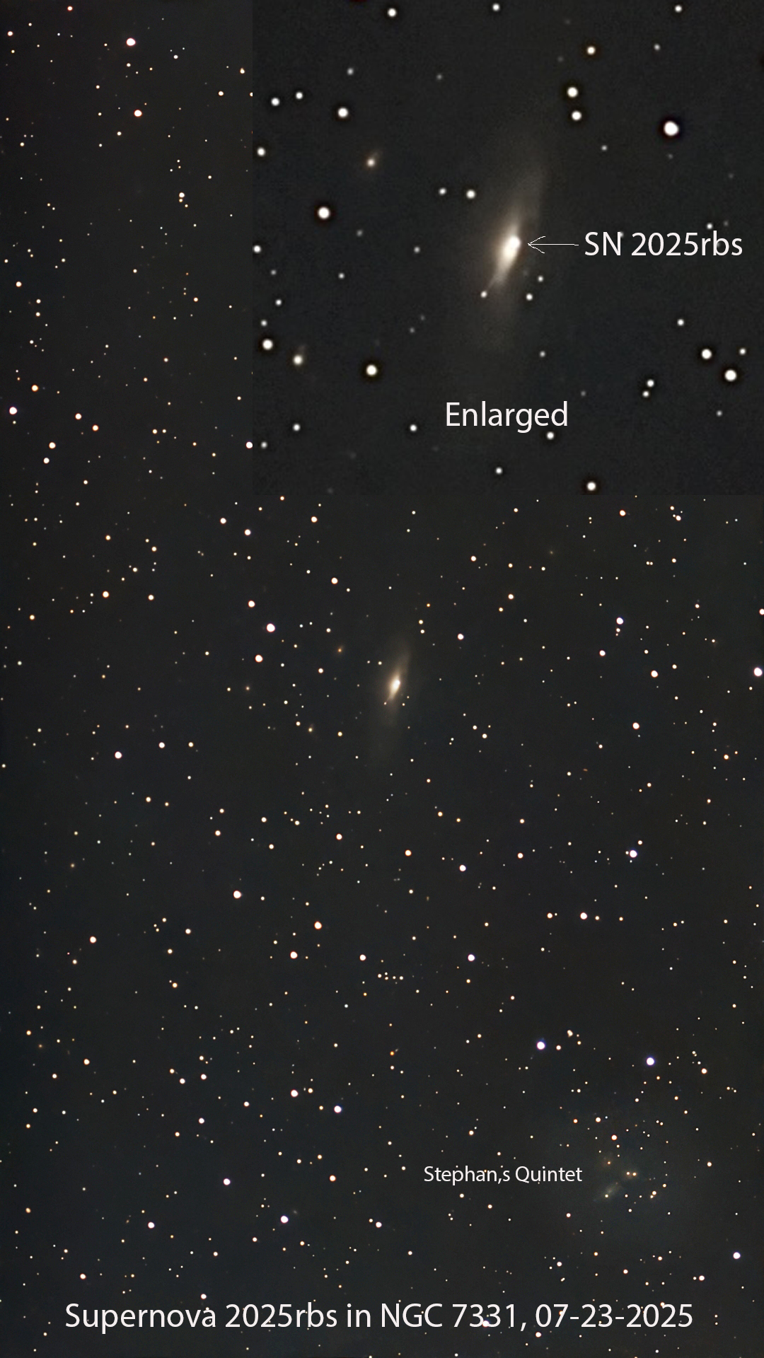 Supernova 2025rbs in NGC-7331 taken 07/23/25 with a Seestar S50 smart telescope.